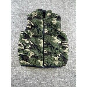 dip Boys M 8-10 Green Camo Sherpa Full Zip Vest Sleeveless Outdoor black